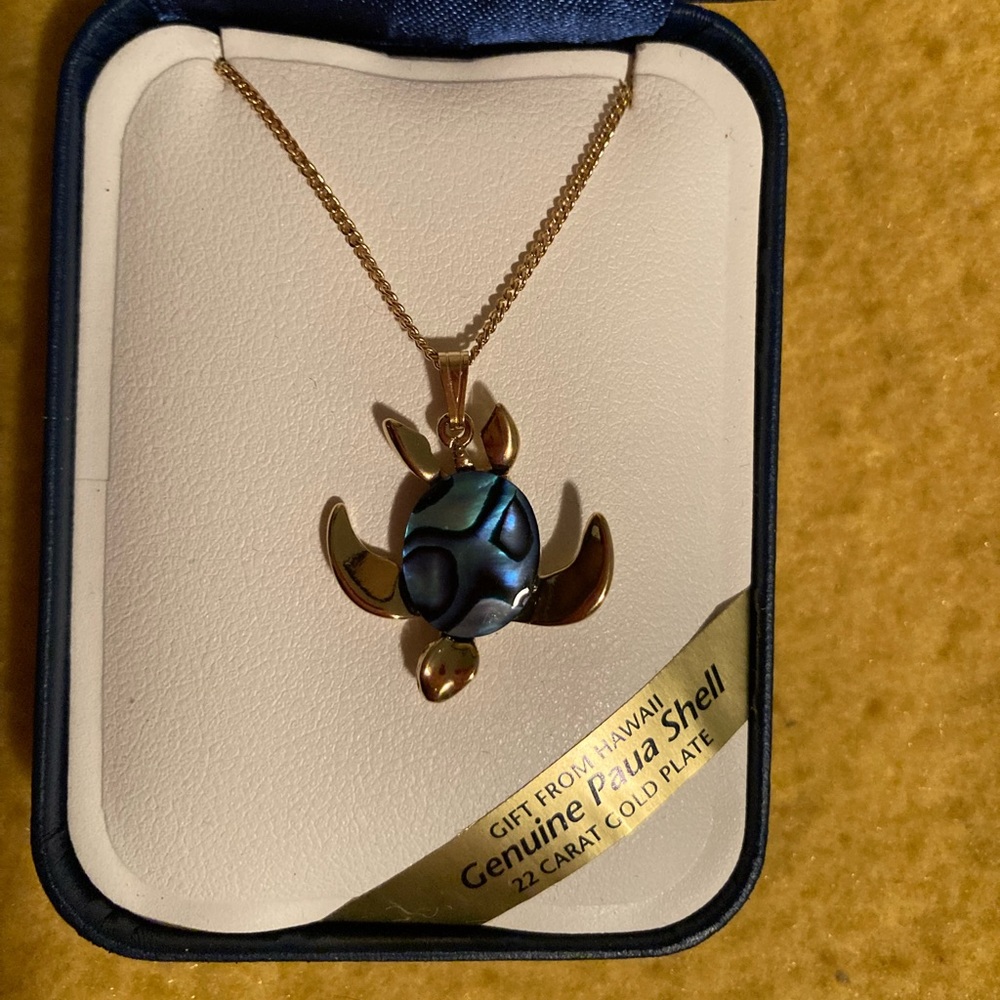 18 inch Genuine paua shell necklace with 22 karat gold plate.